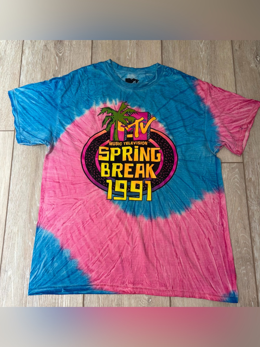 MTV SPRING BREAK 1991 MEN'S TIE-DYE SHORT SLEEVE CREW NECK T-SHIRT SIZE L